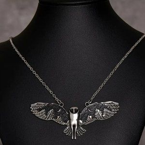 Vintage Black Owl Pendant Necklace Witch Moon Phase Art Necklace Ladies Animal